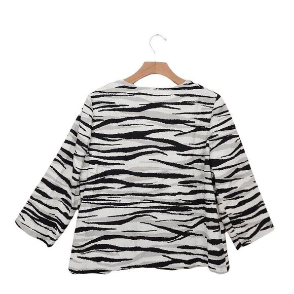 Chico's Jacket Womens Medium White Black Lined 3/4 Sleeve Round Neck Zebra Print - Picture 5 of 10